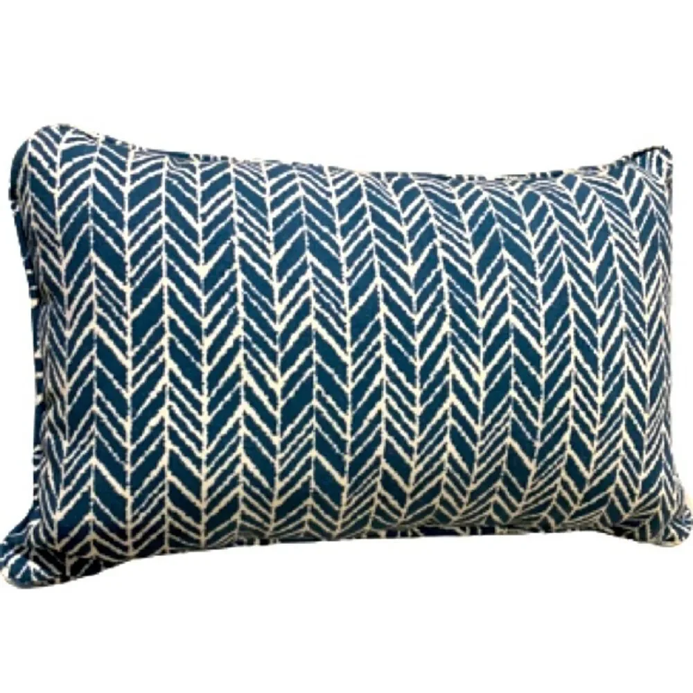 Coastal Outdoor Indoor Herringbone Blue Lumbar Pillow